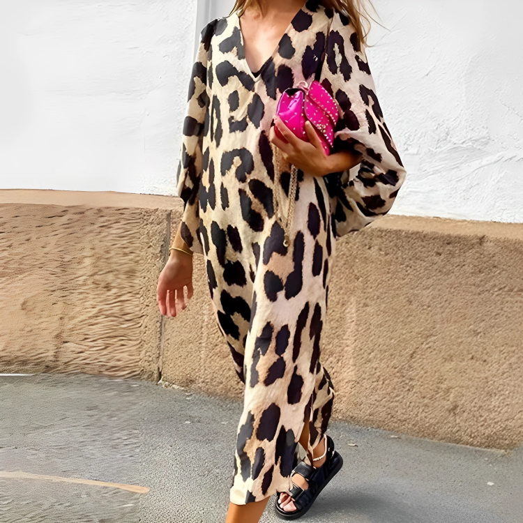 Robe mi-longue à imprimé léopard - kira - Chloé® Paris