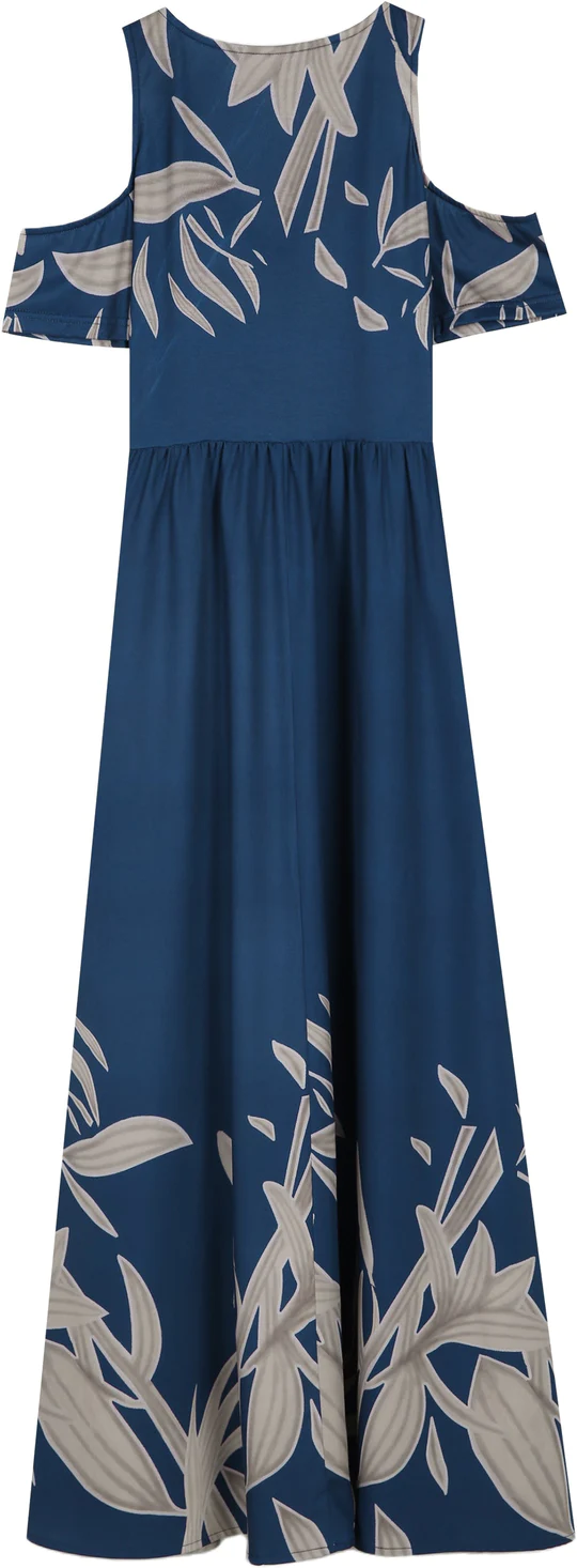 Robe longue d’été à col en V plissé épaules froides bleu cobalt - Chloé® Paris