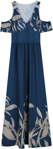 Robe longue d’été à col en V plissé épaules froides bleu cobalt - Chloé® Paris