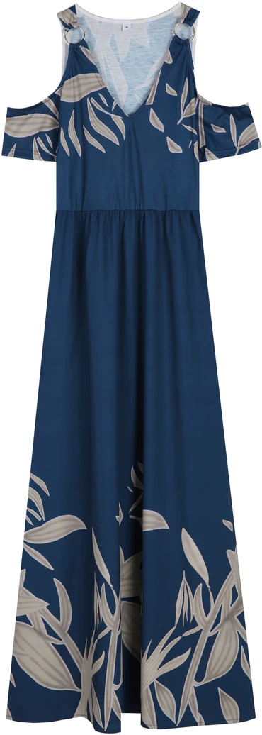 Robe longue d’été à col en V plissé épaules froides bleu cobalt - Chloé® Paris