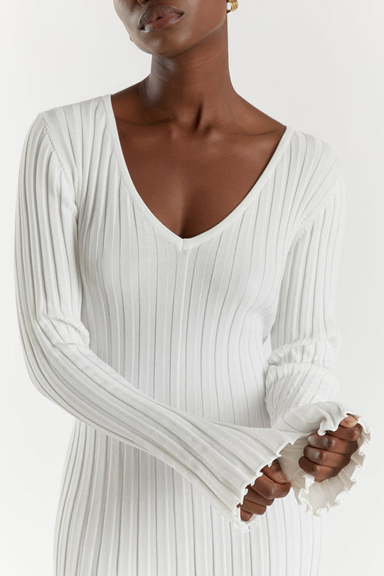 Robe midi en Maille Yasmin avec col et Manches en V - Chloé® Paris